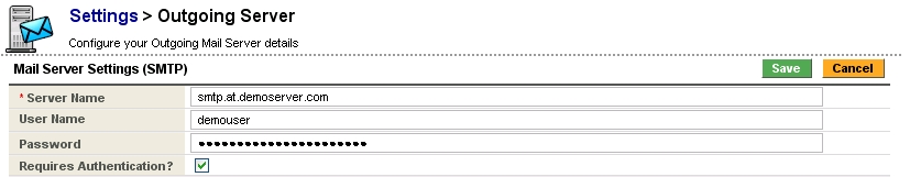 Outgoing Mail Server Configuration - Edit View