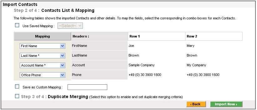 Contact Import, Step 2