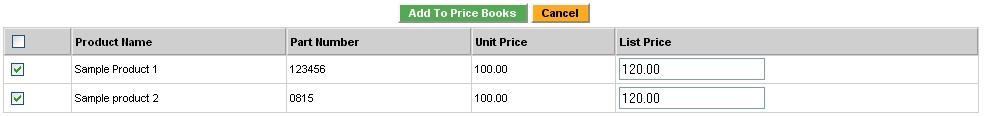Price Book - Product Selection List