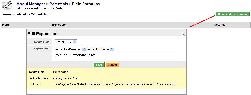 Field Formulas - Edit View