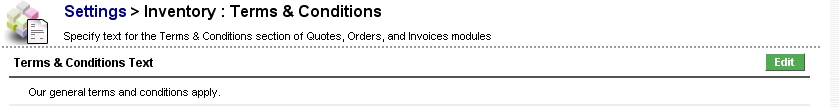 Inventory Terms & Conditions - Detail View