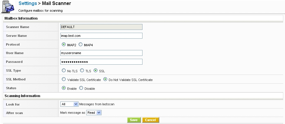 Mail Scanner Configuration