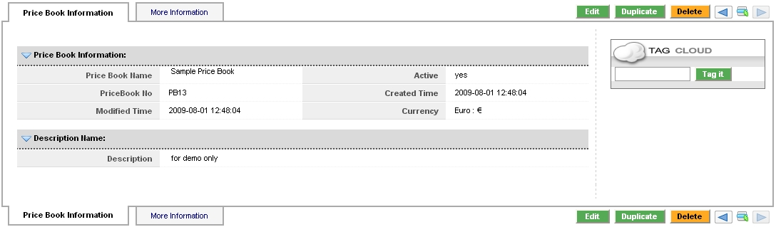 Pricebook - Detail View