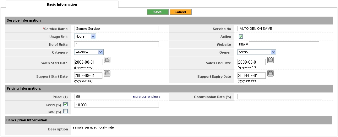 New Service - CreateView Master Data