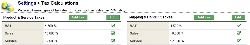 Tax Setting - List View