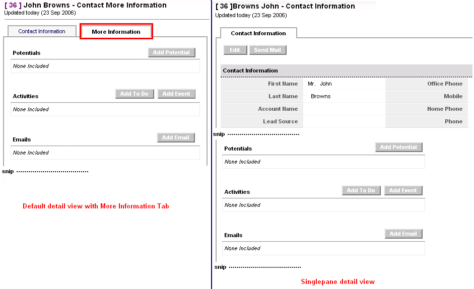 Default and Singlepane View Details