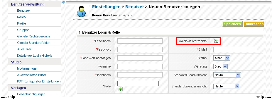 Spezielle Administrator Funktion