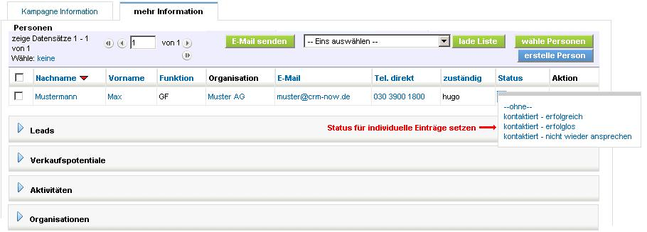 Kampagne - Detailansicht Erweiterte Information
