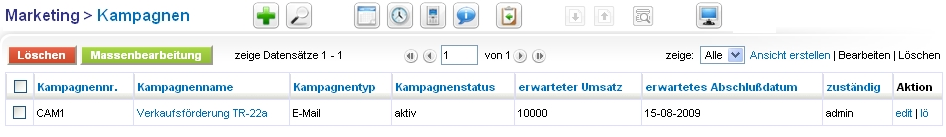 Kampagne - Listenansicht