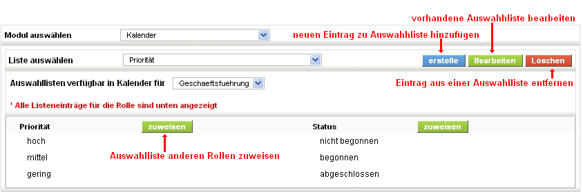Studio - Auswahllisten Editor