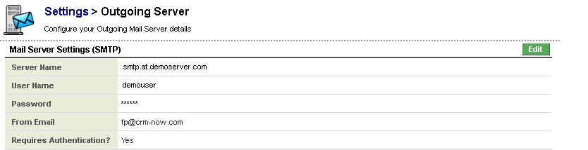 Outgoing Mail Server Configuration - Edit View