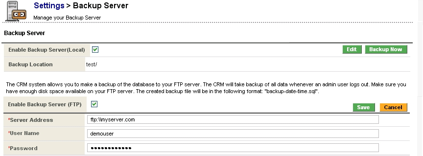 FTP Server Configuration - Detail View