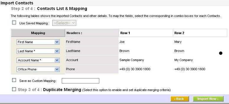 Contact Import, Step 2