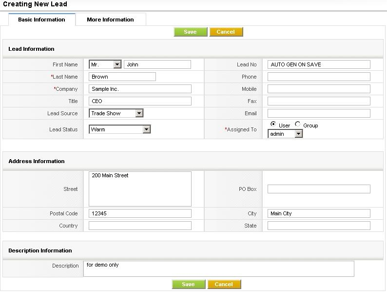 New Lead - Basic Information