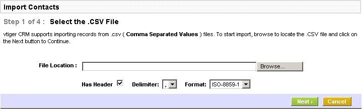 Contact Import, Step 1