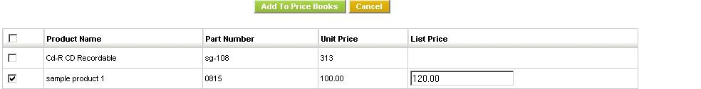 Price Book - Product Selection List