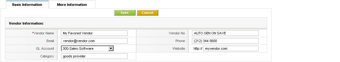 New Vendor - Edit View