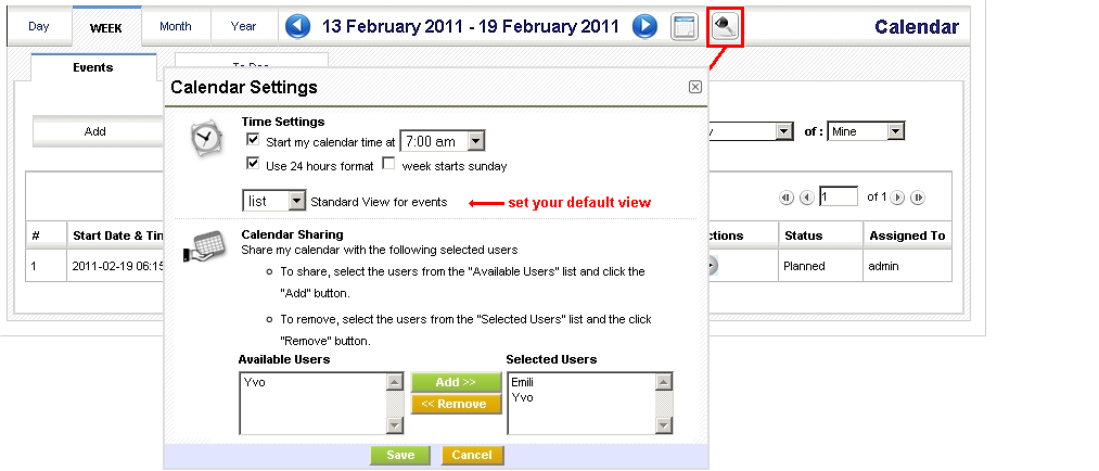 Calendar Settings