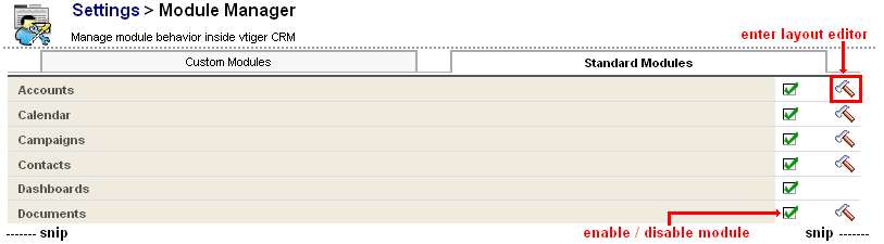 Module Manager - Standard Modules