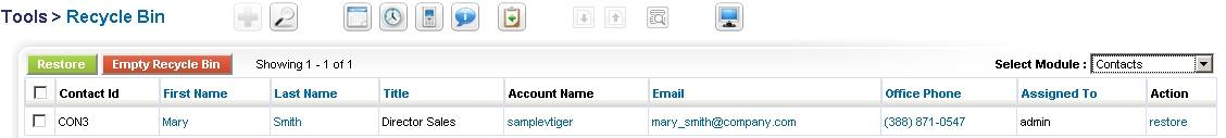 Recycle Bin - List View