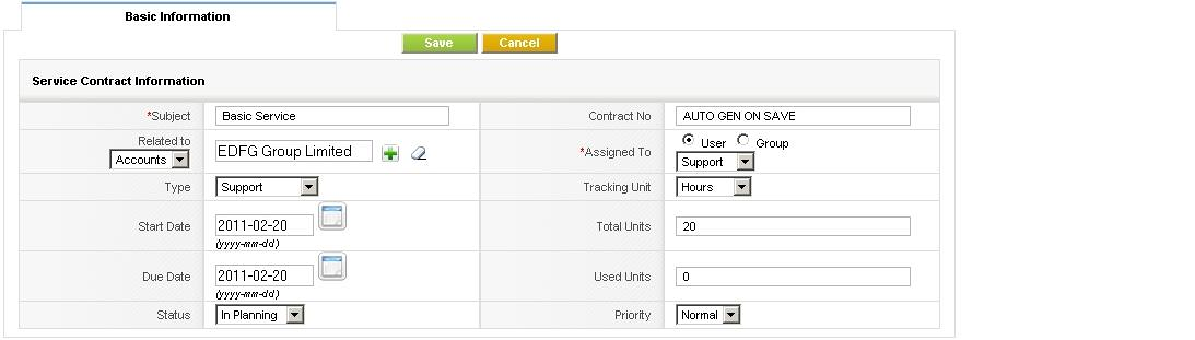 New Service Contract - Create View Master Data