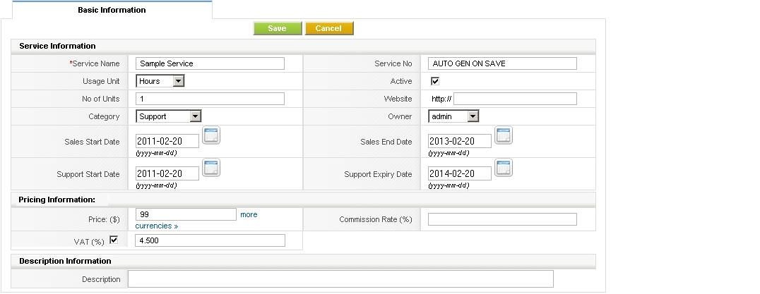 New Service - Create View Master Data