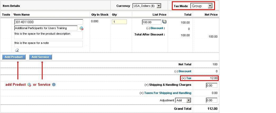Product Details with Group Tax Mode