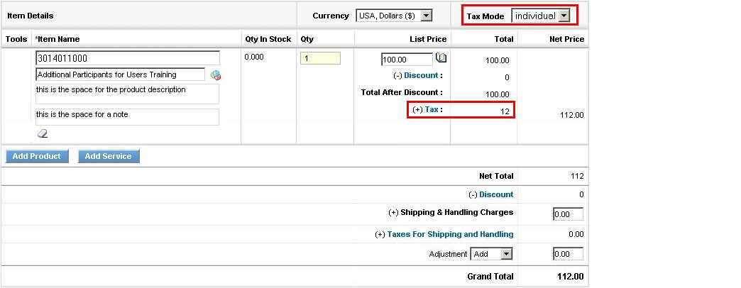 Product Details with Individual Tax Mode